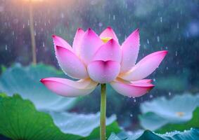 AI generated Pink Lotus Blossoms in a Garden Pond photo