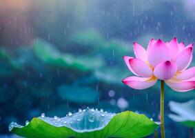 AI generated Pink Lotus Blossoms in a Garden Pond photo