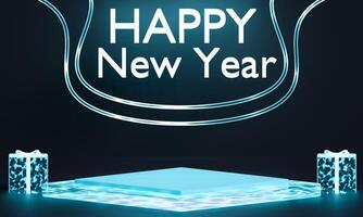 3d ligero azul producto sala de exposición contento nuevo año foto
