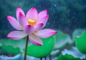 AI generated Pink Lotus Blossoms in a Garden Pond photo