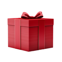 AI generated Red gift box with bow and ribbon without background png