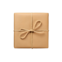 AI generated Photo of gift box in with ribbon and bow wrapped in craft paper without background png