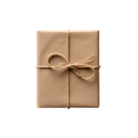 AI generated Photo of gift box in with ribbon and bow wrapped in craft paper without background png