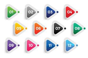 triangle directional bullet points numbers from one to twelve vector