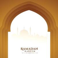 Ramadán kareem deseos saludo con mezquita puerta vector