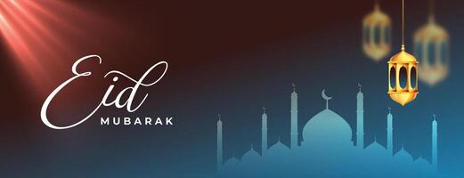 muslim eid mubarak realistic lantern banner with light effect vector