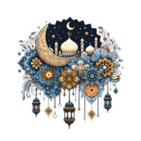 AI generated ramadan islamic design with lanterns and flowers png