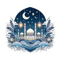 AI generated ramadan islamic design with mosque and lanterns png
