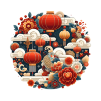 AI generated chinese new year illustration with lanterns and flowers png