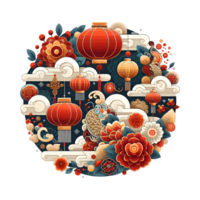 ai généré chinois Nouveau année illustration avec lanternes et fleurs png