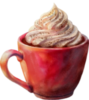 ai gerado aguarela pintura do uma vermelho caneca com quente chocolate png