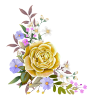 watercolor gold rose and purple flowers on transparent background png