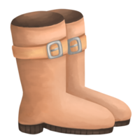 Pair of brown boots with buckles on the side png