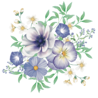 aguarela azul e branco flores png