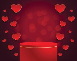 valentines day lovely card with 3d podium and love hearts vector
