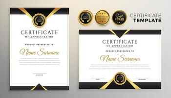 plantilla de certificado multipropósito premium negro y dorado vector