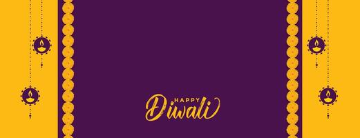 happy diwali decorative yellow purple banner with text space vector