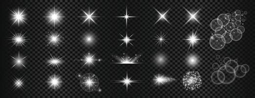 white sparkles and lens flare big set vector