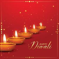 diya decoration on red diwali background vector