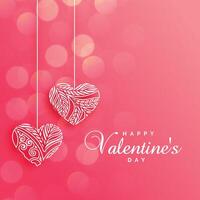 lovely decorative hearts on pink bokeh background vector