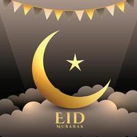 paper style eid mubarak greeting card with beautiful arabic crescent vector