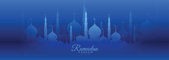 Ramadán kareem azul bandera con mezquita diseño vector