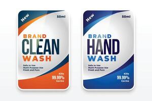 detergent cleaner and hand wash liquid labels template vector