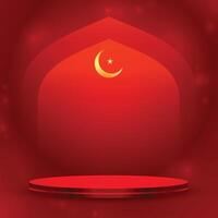 3d podium platform on red background for islamic festival vector