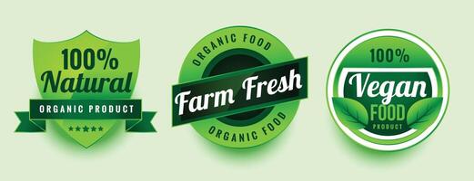 farm fresh vegan food labels set vector