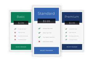 subscription plans and pricing table template vector