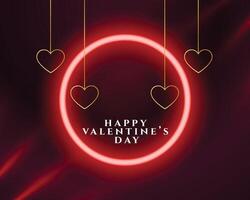 glowing neon frame valentines day hanging hearts background vector