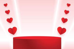 3d podium platform with paper hearts for valentines day vector