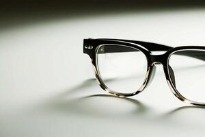 AI generated Glasses with black frames on a light background. Vision correction, optics. photo