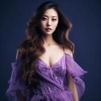 AI generated beautiful asian woman in purple dress photo