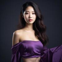 AI generated beautiful asian woman in purple dress photo