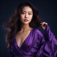 AI generated beautiful asian woman in purple dress photo