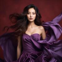 AI generated beautiful asian woman in purple dress photo