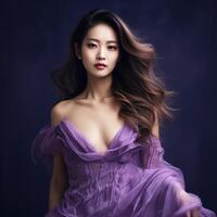 AI generated beautiful asian woman in purple dress photo