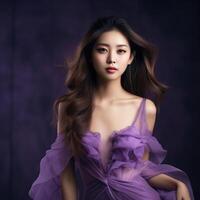 AI generated beautiful asian woman in purple dress photo