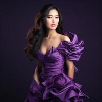 AI generated beautiful asian woman in purple dress photo