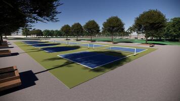 Outdoor pickleball court sport landscape 3d render photo