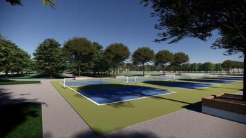 Outdoor pickleball court sport landscape 3d render photo