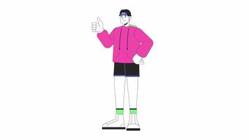 Retro inspired gen z young man thumb up line 2D character animation. Nostalgia flat color cartoon 4K video, alpha channel. Handsome korean male approval animated person on transparent background video