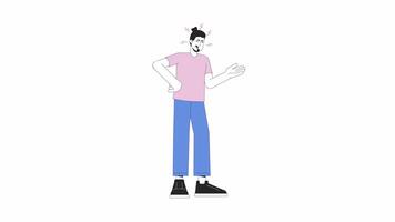 European man squabbling line 2D character animation. Gesture body language, emotional expression flat color cartoon 4K video, alpha channel. Bad mood adult animated person on transparent background video