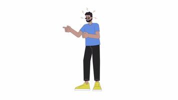 Black man shouting line 2D character animation. Gesture body language, emotional expression flat color cartoon 4K video, alpha channel. Bad mood adult animated person on transparent background video