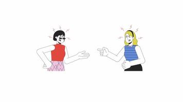 Women toxic relationship line 2D characters animation. Gesture body language, emotional flat color cartoon 4K video, alpha channel. Fingers pointing yelling animated people on transparent background video