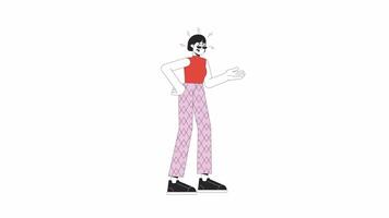 Korean woman disagreement line 2D character animation. Gesture body language, emotional expression flat color cartoon 4K video, alpha channel. Bad mood adult animated person on transparent background video
