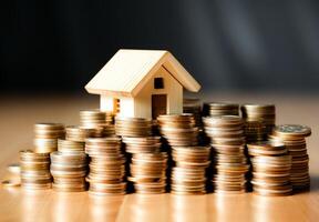 AI generated Model House on Stacked Coins Investment Concept photo