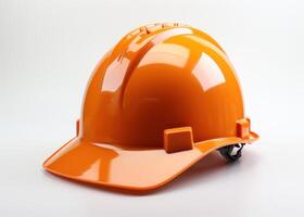 AI generated Bright orange hardhat placed on a clean white surface, construction and engineering image photo