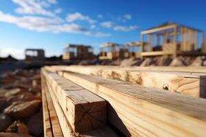 AI generated Construction of a house under the blue summer sky, construction and engineering image photo